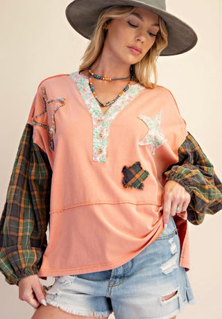 Desert Star Patchwork Mineral Wash Top-Relaxed Fit