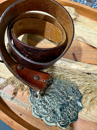 Huge Turquoise Coin Flower Belt Buckle | German Silver Statement Buckle | Western Belt Buckle (Belt Not Included)