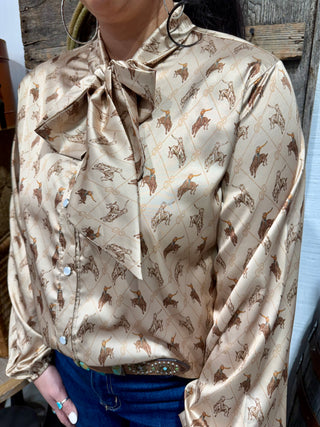 2 Fly Co Brimstone Bucking Horse Tie-Neck Blouse