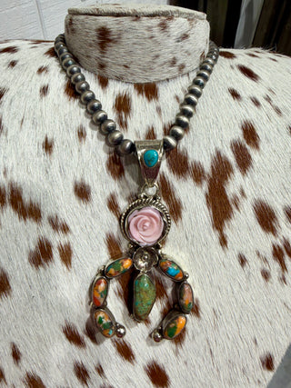 Tibetan Silver Turquoise Naja Pendant | Western Statement Pendant for Navajo Pearls