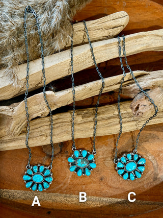 Sterling Silver Mixed Turquoise Cluster Necklace – 18”