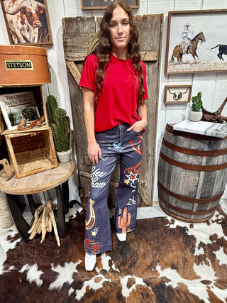 Yee Haw Howdy Western Print Wide Leg Pants