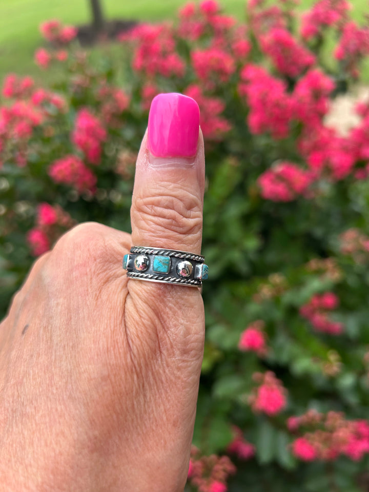 Wide Sterling Silver Turquoise Thumb Ring Band