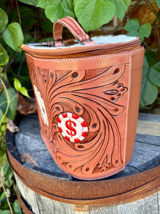 Tooled Leather Vegas NFR Jewelry & Makeup Carrying Case – Western Rodeo Travel Bag