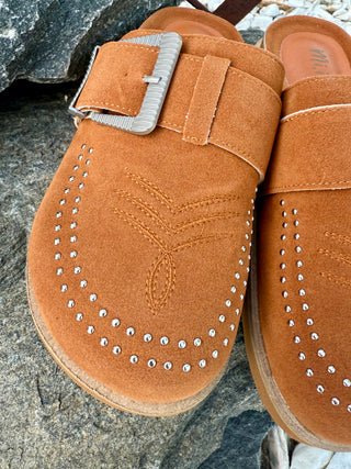 Cheyenne Trails Boot Stitch Mules- Cognac