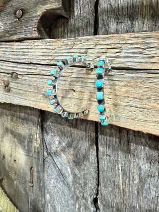 Sterling Silver Kingman Turquoise Hoop Earrings