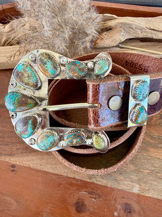 Custom Authentic Kingman Turquoise Statement Belt Buckle Set
