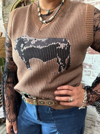 Angus Highway Ribbed V Neck Western Sweater Vest
