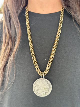 Buffalo Nickel Pendant Heavy Serpentine Chain Necklace- 2 Colors