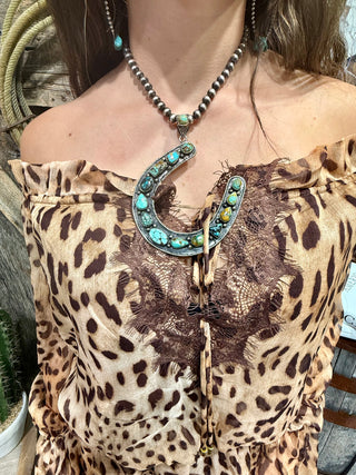 Lucky in Love Kingman Turquoise Oversized Horseshoe Pendant
