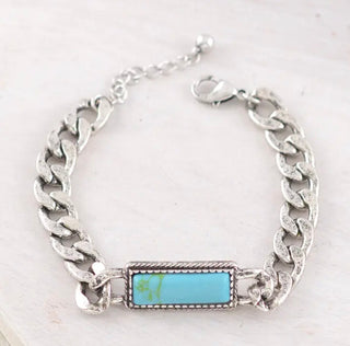 Turquoise Bar Western Chain Bracelet