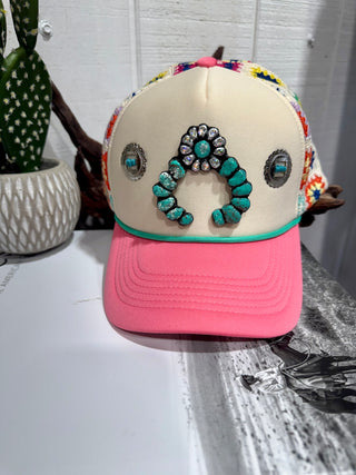 Bougie Turquoise Naja Granny Square Crochet Trucker Hat