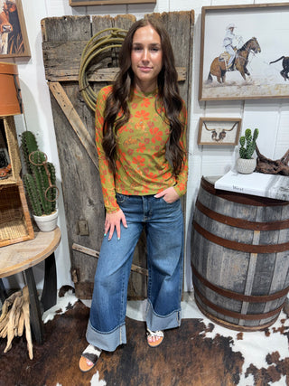 Prairie Bloom Olive Mesh Top