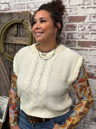 Ivory Braided Cable Knit Sweater Vest – Western Layering Top