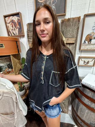 Backroad Mineral Wash Henley Top-3 Colors