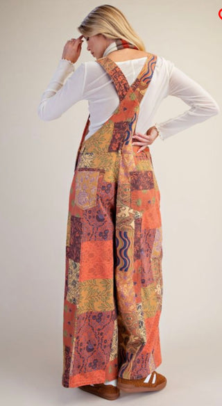Boho Patchwork Wide Leg Overalls for Women | Vintage-Inspired Jumpsuit