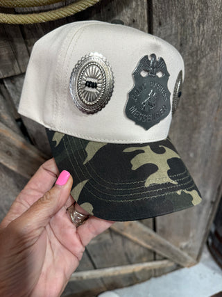 Pony Express Messenger Concho Camo Trucker Hat | Western Snapback Cap