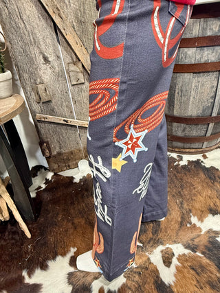 Yee Haw Howdy Western Print Wide Leg Pants