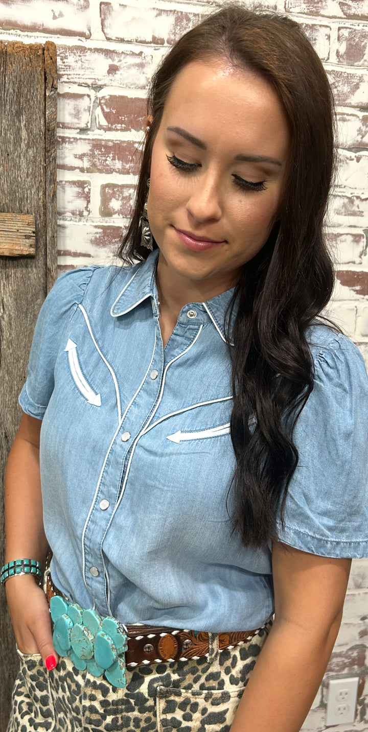 Chambray Denim Retro Western Top