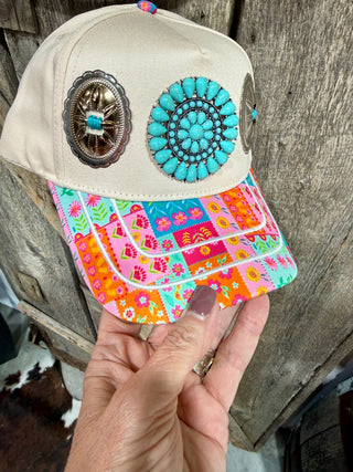 Turquoise Bloom Patchwork Trucker Hat