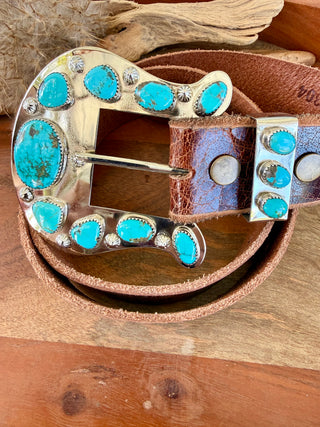 Custom Authentic Kingman Turquoise Statement Belt Buckle Set