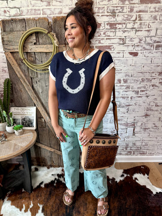 Navy Horseshoe Sweater Vest