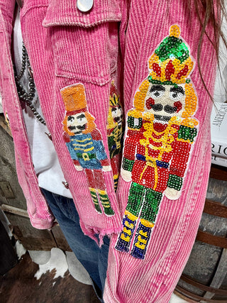 Nutcracker Sequin Distressed Corduroy Jacket -3 Colors!