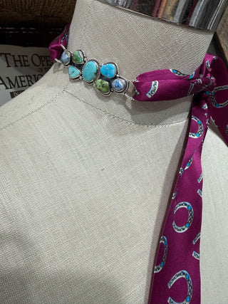 Sterling Silver Multi Stone Turquoise Twilly Slide | Genuine Turquoise Wild Rag Scarf Slide