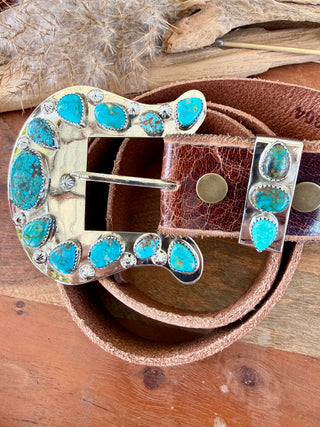 Custom Authentic Kingman Turquoise Statement Belt Buckle Set