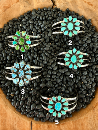 Large Sterling Silver Turquoise Cluster Cuff Bracelet | Golden Hills, Sonoran Gold & Kingman Turquoise