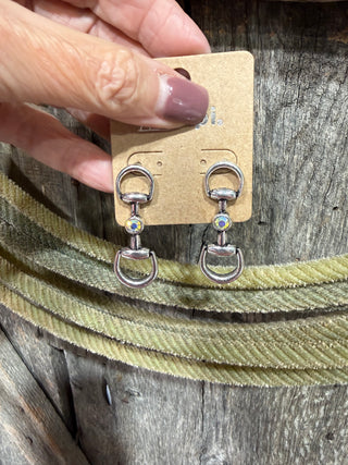 Snaffle Bit Sparkle Western Drop Stud Earrings