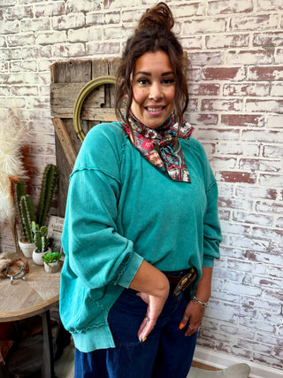 Turquoise Oversized Cowgirl Sweatshirt– Western Casual Pullover