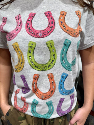 Lucky in Color Rhinestone Horseshoe Graphic Tee