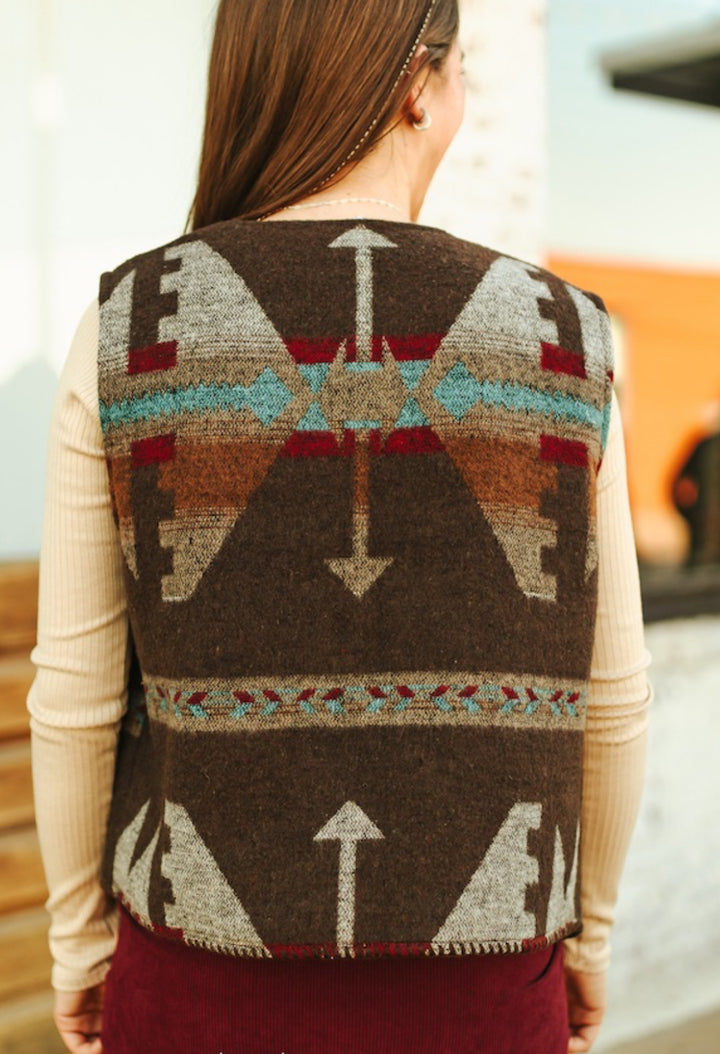 Brown Western Aztec Wool Concho Button Vest
