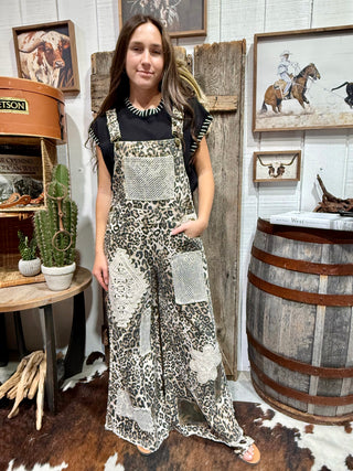 Wild Side Leopard Patchwork Overalls