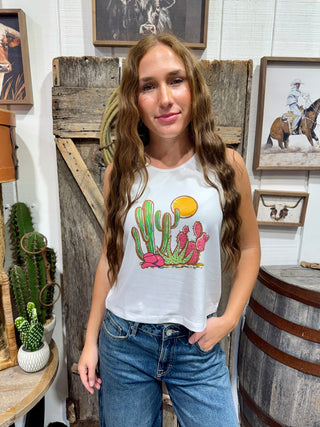 Varsity Rodeo Cactus Graphic Tank Top | Western Summer Sleeveless Top