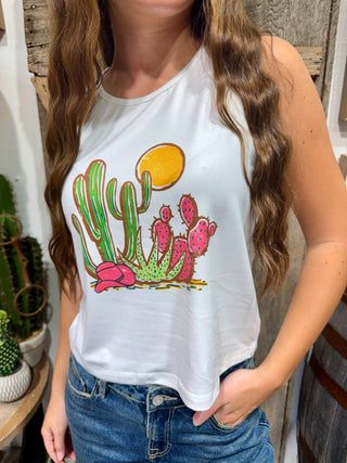 Varsity Rodeo Cactus Graphic Tank Top | Western Summer Sleeveless Top