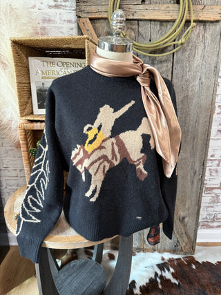 Rodeo Cowboy Graphic Sweater – Western Bronc Rider Pullover