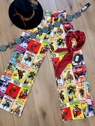 Old Rodeo Poster Trouser Pants-Yellow