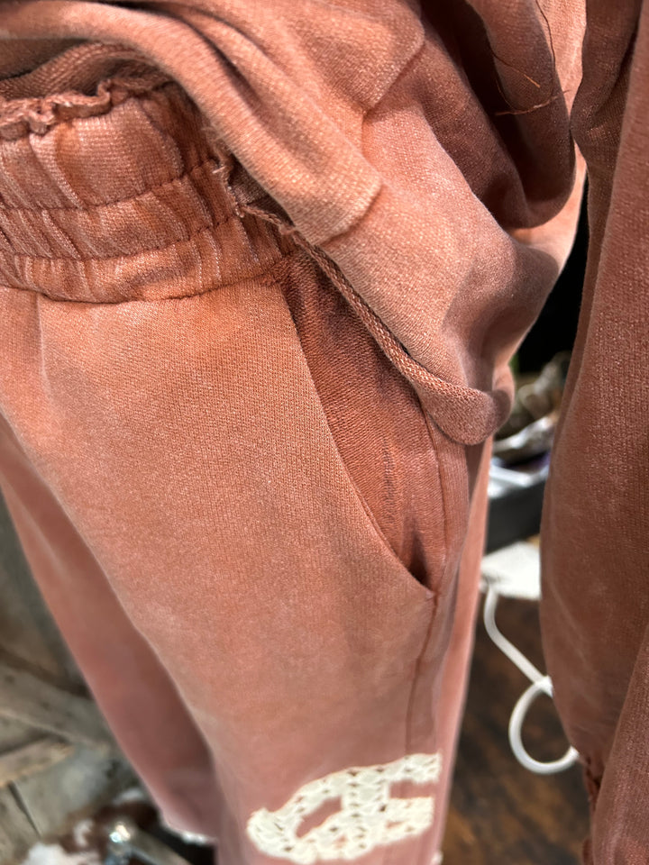 Red Acid Wash Peace Sign Sweat Suit Bottoms ( Matching Top In Separate Listing)