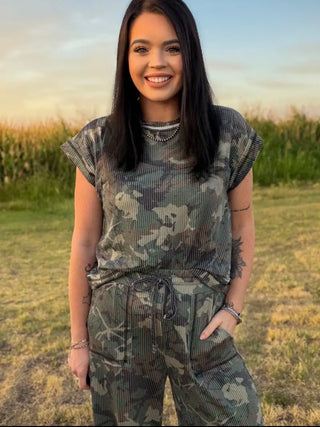 Canyon Camo Ribbed Cap Sleeve Top