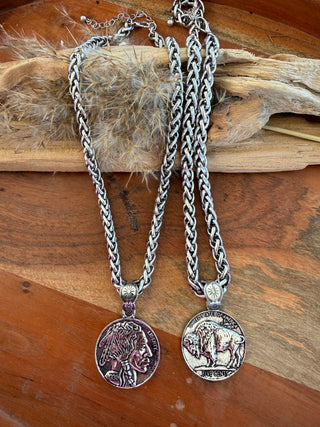 Double-Sided Buffalo Nickel Western Chain Necklace