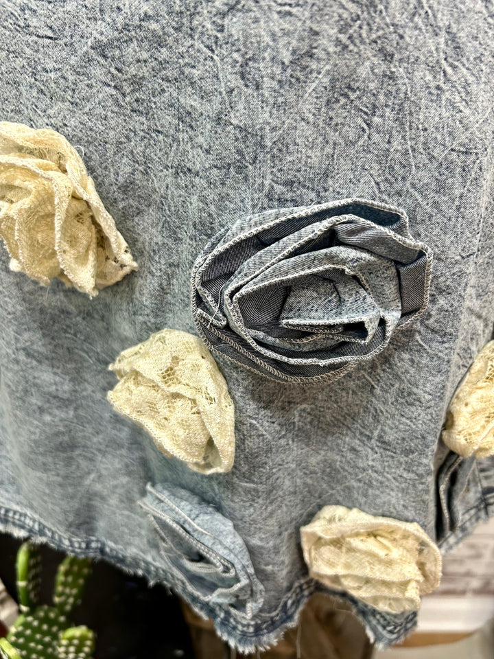 I NEVER PROMISED YOU A ROSE GARDEN DENIM TOP