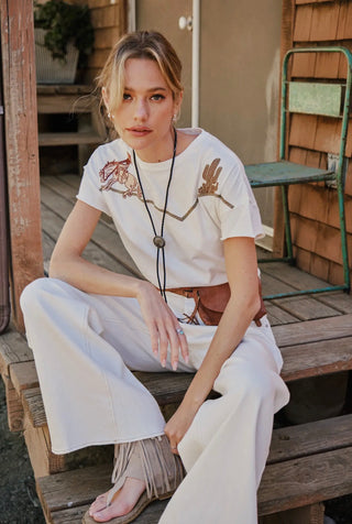 Western Cowboy Embroidered Graphic Tee for Women – Rodeo Horse & Cactus Shirt | Vintage Western 
