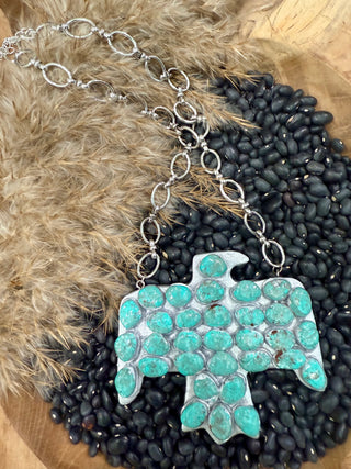 Clay Thunderbird Necklace with Turquoise Stones – Western Statement Jewelry