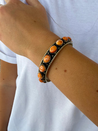Orange Spiny Oyster Cuff Bracelet | German Silver Southwestern Statement Cuff