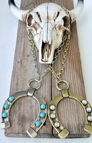 Western Turquoise Horseshoe Statement Necklace- Gold Or Silver