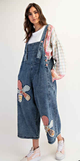 Relaxed Fit Flower Patch Overalls-Easel