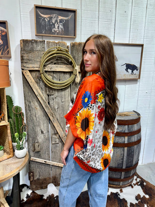 Western Sunflower Rodeo Poncho Top – Oversized Cowgirl Tunic Blouse for Women-One Size