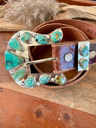 Custom Authentic Kingman Turquoise Statement Belt Buckle Set